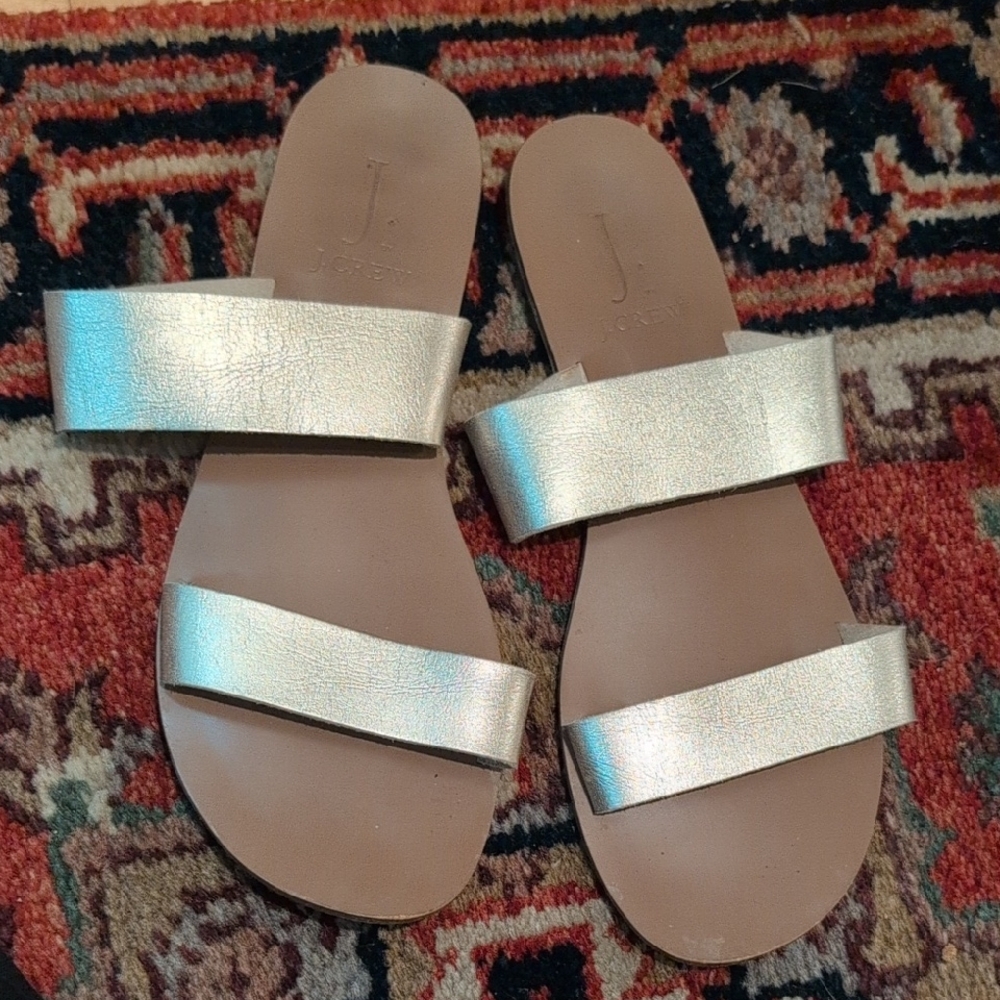 J. Crew Gold Sandals Modern Double-Strap Design